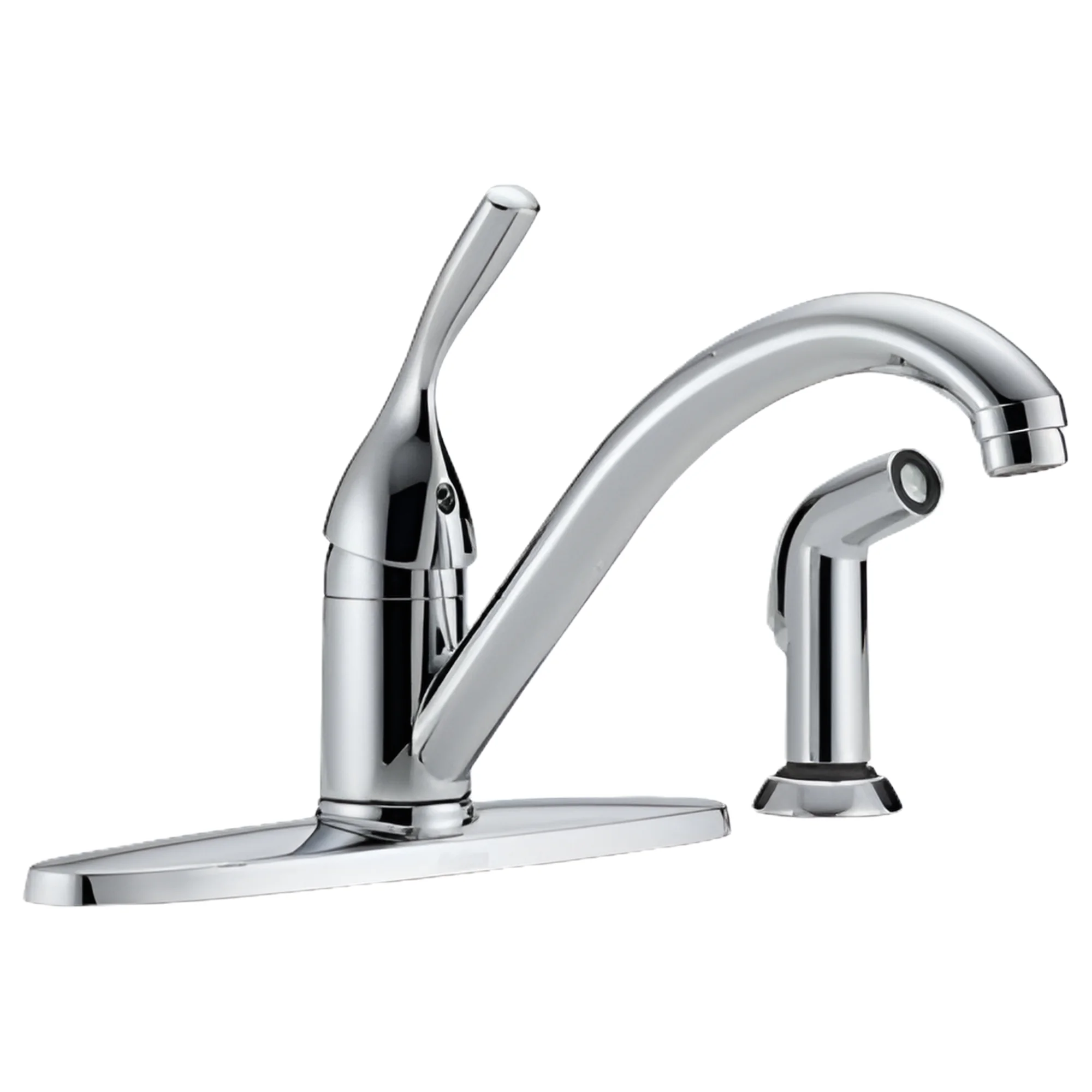 Delta Foundations Chrome Kitchen Faucet with Side Sprayer, Contemporary 4 Hole Kitchen Sink Faucet, Single Handle, Chrome B4410LF