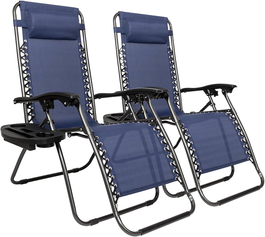 Set Of 2 Adjustable Outdoor Loungers, Zero Gravity Chairs, Folding Chaise Recliners For Patio, Yard & Poolside, Complete With Pillow And Cup Holder