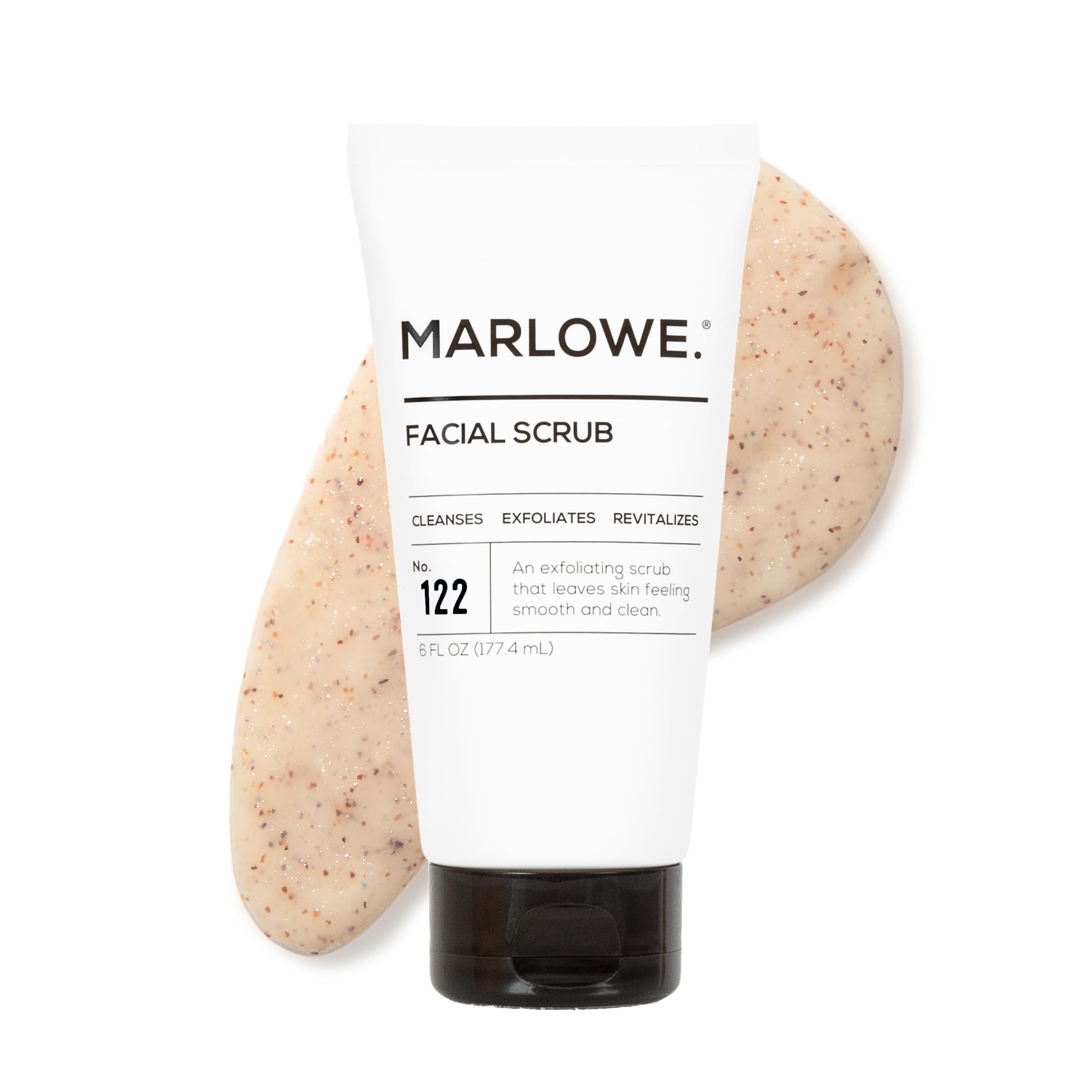 MARLOWE. No. 122 Facial Scrub for Men, 6 oz, Gentle Face Exfoliator with Apricot Seed Powder & Pumice, Cleanses & Smooths, Fresh Pine & Agarwood Scent