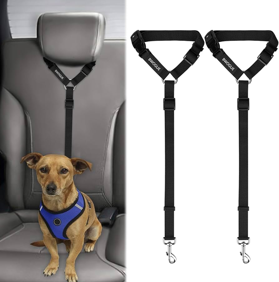 [Dog Car Safety Harness] Adjustable 2-in-1 Dog Car Safety Harness & Backseat Tether System with Striped Harness Suitable for for Car Models, Pet Restraint for SUVs, Sedans,, Hand Washable for Road Trips and Daily Commute