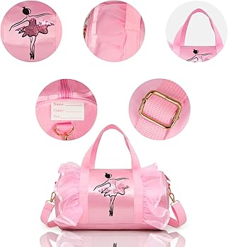 KingBig New in 2024 Cute Ballet Bag Kits Tutu Dress Dance Bag, Girls Personalized Waterproof Duffle Bag with Key Chain Cute Plush hanging Pink ball(Pink)