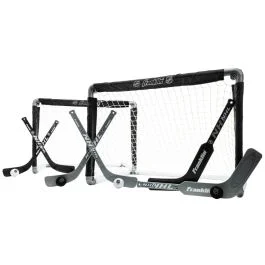 Franklin Sports NHL Kids Mini Hockey Goal Set - (2) Mini + Knee Hockey Goals, (4) Youth Sticks,