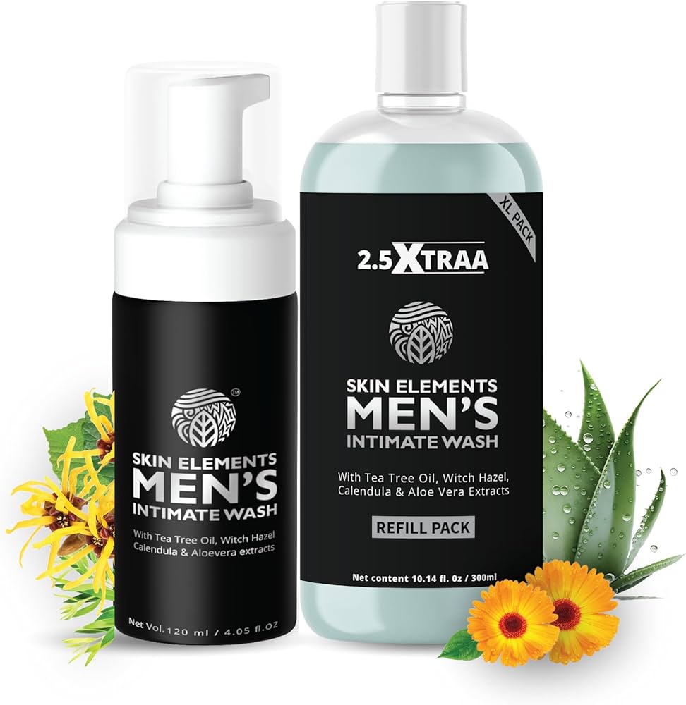Skin Elements Men's Intimate Wash JUMBO Pack | with Refill | For 180 Days | 14.2 fl. oz | pH Balanced Hygiene Foaming Wash | Controls Bad Odor | Tea Tree Oil | Super Saver Pack |
