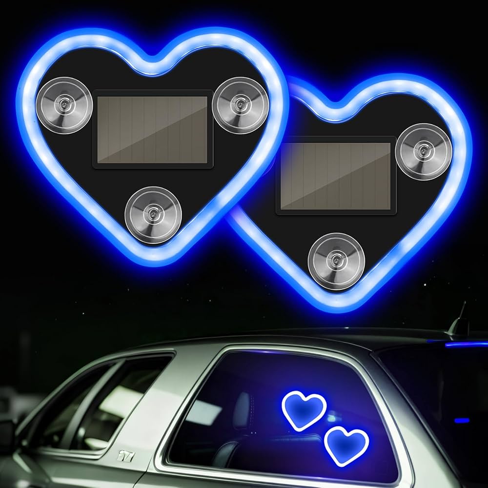 Heart Shaped Car LED Ambient Light Solar Waterproof 2 Pcs