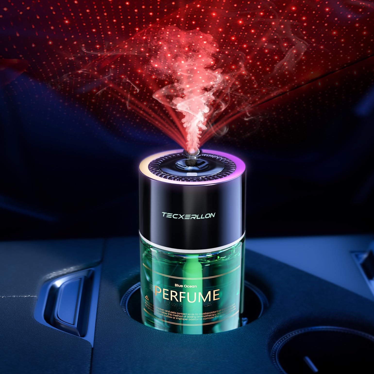 Smart Car Air Freshener with Star Light & 100ml Diffusers Oil Refills, Auto On/Off Aroma Diffuser, 3 Adjustable Mist Modes Rechargeable Aromatizante para Carro - Car Diffuser（Cologne+Ocean）