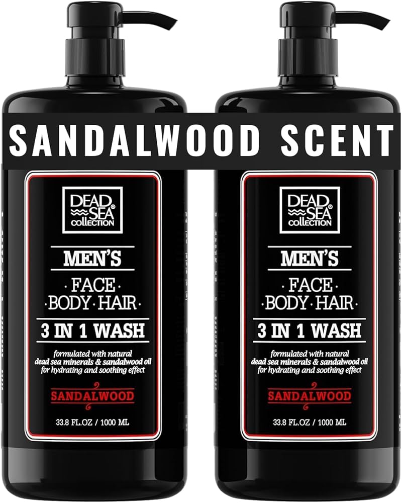 Dead Sea Collection Sandalwood Men’s Body Wash – 3 in 1 Body Wash for Men for Hair, Face & Body – Moisturizing Shower Gel with Dead Sea Minerals – Pack of 2 (33.8 fl oz each)