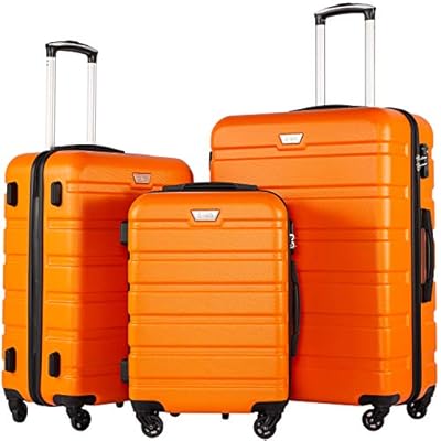 Coolife Luggage 3 Piece Set, Lightweight Durable Hardshell Suitcase set with 360° Spinner Wheels, TSA-approved Lock, Checked Family Travel Luggage sets, 20/24/28 Inch, Orange