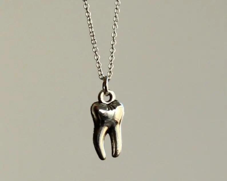 gothic Antique Silver Color Tooth Pendant Necklace Necklace for Girls Women wicca grunge fairy core goblincore alt accessories