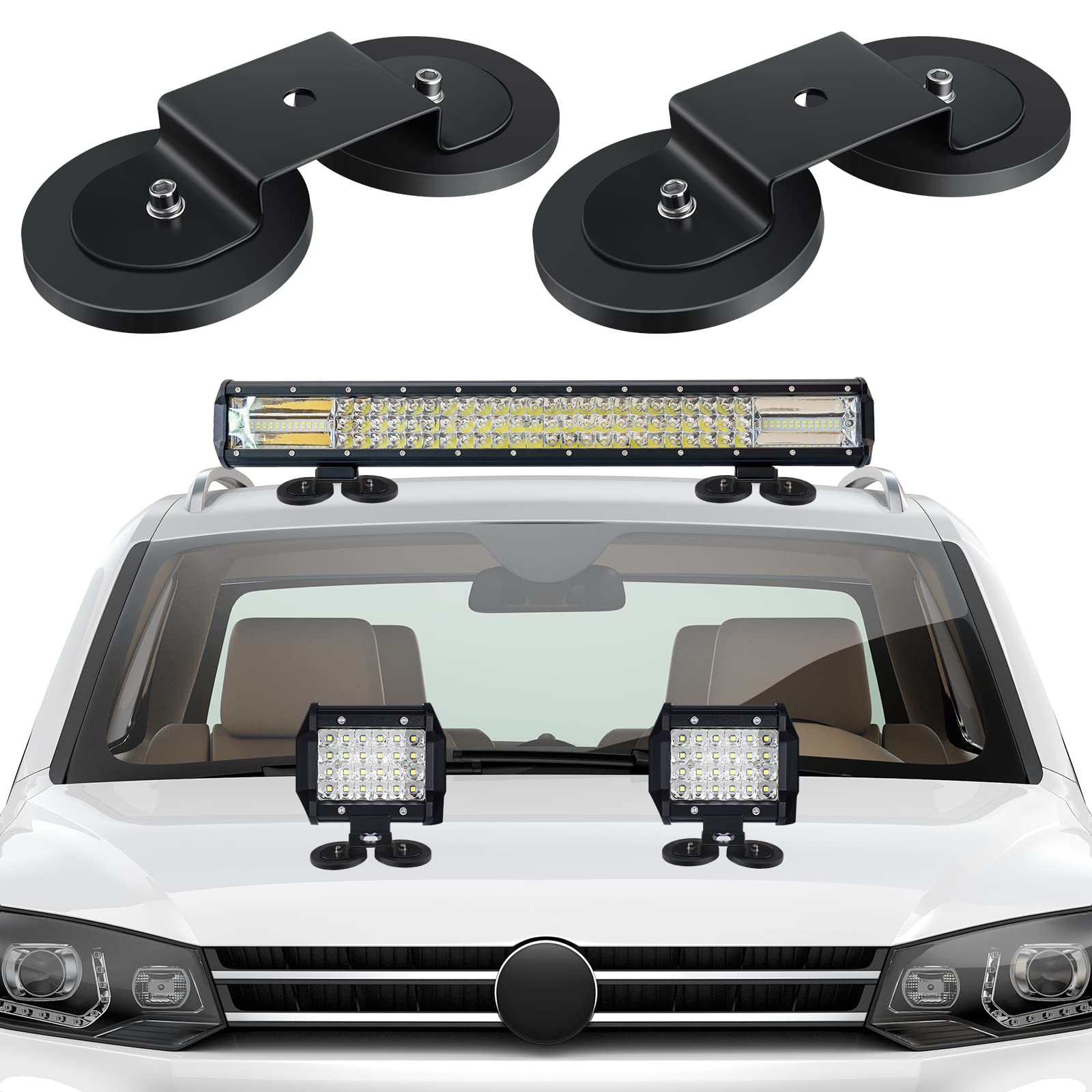 Shimeyao 4 Pcs Magnetic Light Bar Mounts Universal Magnet Mount Holder with Rubber Pad for Off Road SUV Truck Lamp Roof Bar Fog Light