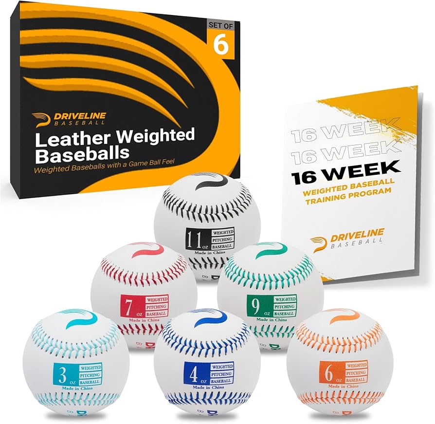 Driveline Baseball Real Leather Weighted Pitching Balls (Set of 6) Improve Mechanics and Velocity + Free 16-Week Program