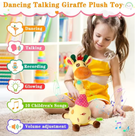 Repeating What You Say Dancing Talking Giraffe Toy with 10 Songs Adjustable Volume Swaying Dancing Giraffe Musical Glowing