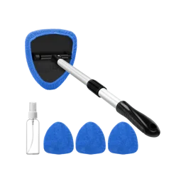 AstroAI Windshield Cleaner Tool, Car Interior Window Detailing Cleaning Kit with Extendable Handle and 4 Easy-to-Install Reusable Microfiber Pads, Auto Glass Wiper Brush Kit for Car&Home, Gray, 21in