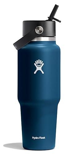 Hydro Flask Travel Water Bottle - Insulated Stainless Steel - Wide Straw Lid, Non Spill, Leakproof in 32 Oz Indigo Blue