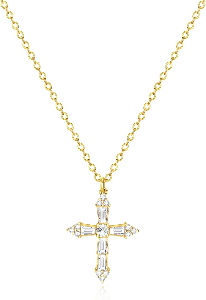 PAVOI 14K Gold Plated Cubic Zirconia Cross Necklace for Women | Cross Faith Pendant Necklaces