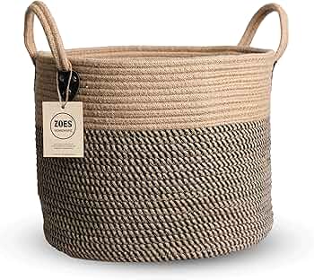 CHICVITA Wicker Laundry Basket With Handles, Storage Baskets for Decor, Rope Basket for Blankets, Toys, Clothes, Shoes, Plant Basket for Living Room, 14" X 14" X 12"