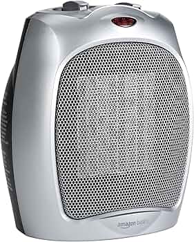 Amazon Basics Ceramic Space Heater, Portable Indoor Heating Solution, With Overheat and Tip-Over Protection, Thermostat, Non-Oscillating, 1500W, Fast Heating, 7.52"D x 6.34"W x 9.45"H, Silver
