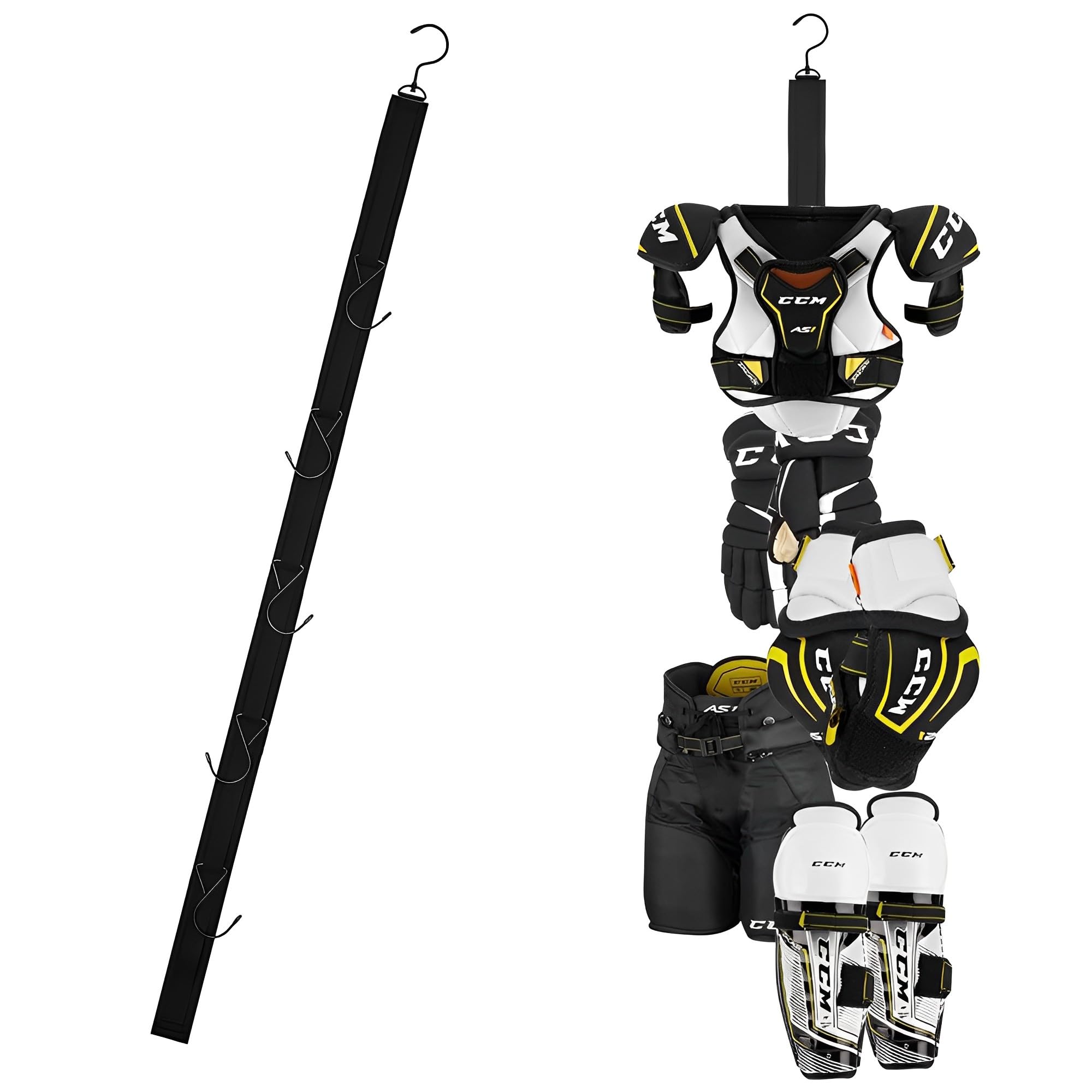 Hockey Hanger Portable Hanging Dryig Rack Hockey Gifts for Home and Outdoor Using in Ice Hockey Skating Football Camping Fishing 5 Hooks (Black)