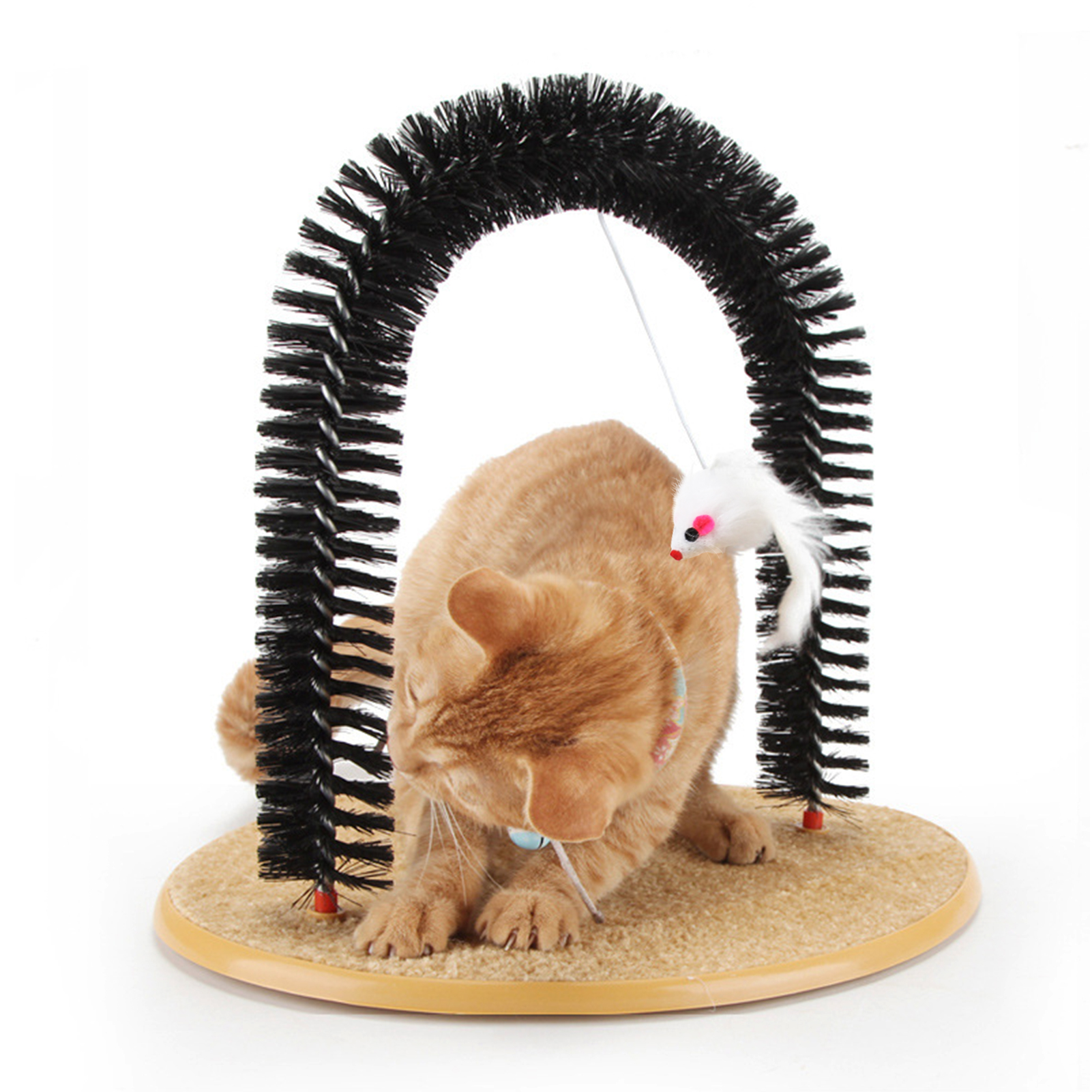 Cat Toy Arch Self Groome Pamper Feline with A Massage Grooming Rubbing Brush with Scratching Pad Toy for Cats Interactive Toys