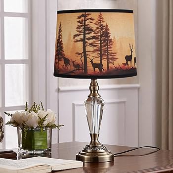 Rustic Deer Printed Large Drum Lamp Shades Set of 2. Easy Assembly.11.4"x13"x10" Barrel Brown Lamp Shade For Cabin Lodge Decoration.Replacement Lamp Shades For Table Lamps(Spider Model)