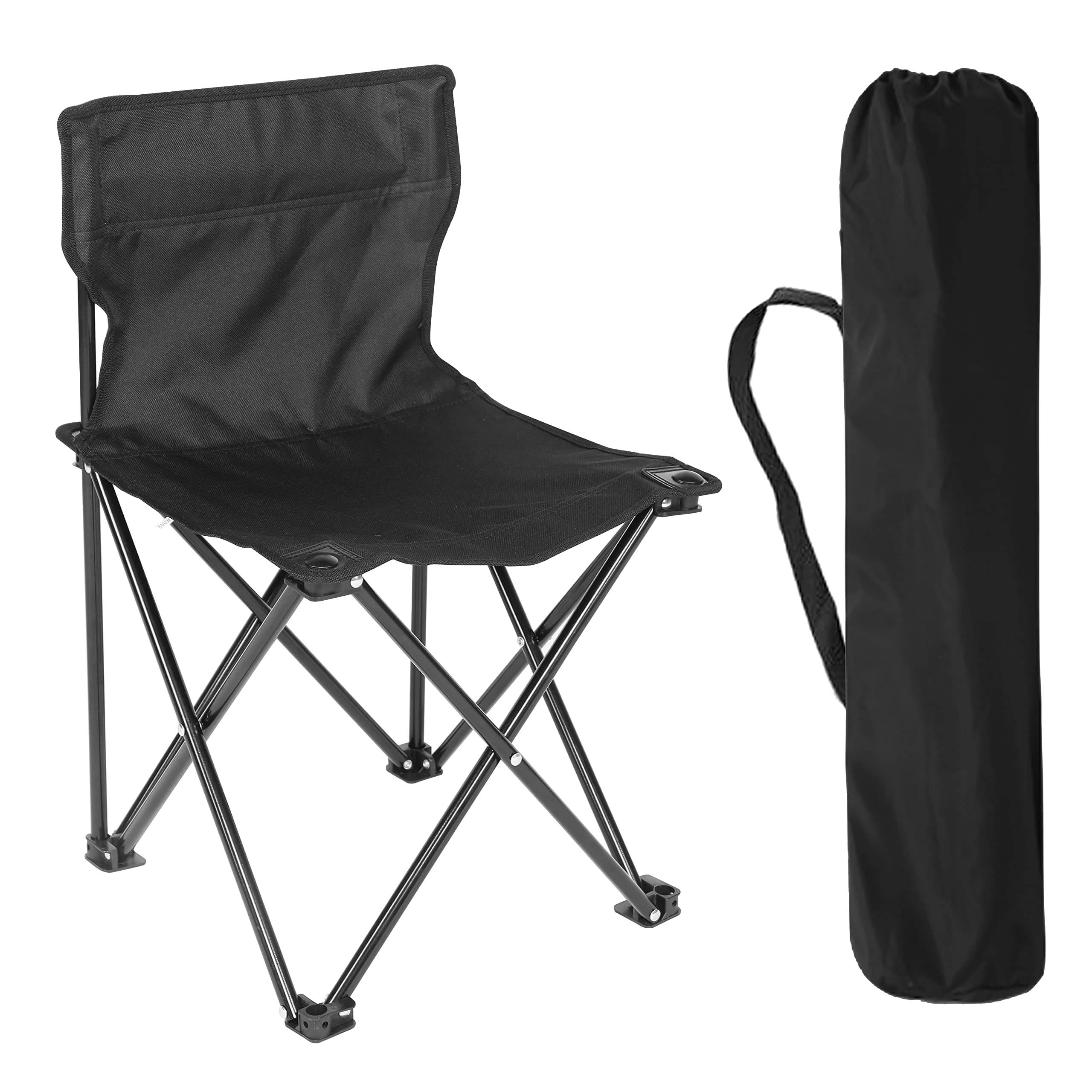 YSSOA Portable Folding Camping Chair for Adult with Carry Bag, Collapsible Anti-Slip Padded Oxford Cloth Stool for Hiking, Fishing, Gardening, Picnic, Small, Black 23*14*14