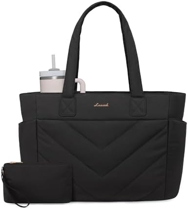 LOVEVOOK Tote Bag for Women, Puffer Work Travel Handbag with Zipper for Teacher Nurse, Quilted Cute Laptop Shoulder Gym Bag