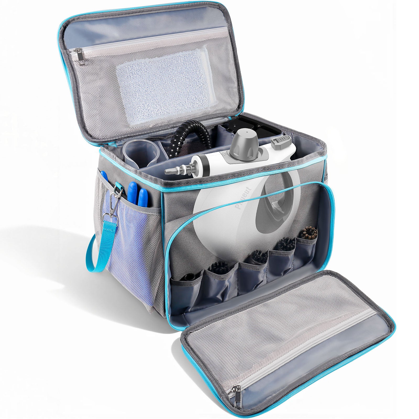 Phueut Heavy-Duty Durable Fabric Steam Cleaner Storage Bag, Waterproof & Adjustable Compartments Carrying Case, Steam Cleaner Organizer Bag with Large Space(Case Only)