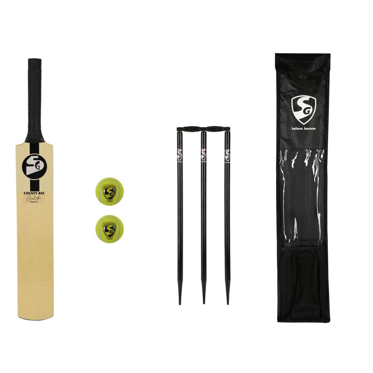 SG County Junior Cricket Kit – Kashmir Willow Bat, Stumps, Balls & Cover | Rishabh Pant Edition | Kids Cricket Set (Size 3, Age 4–9)- Ready to Play