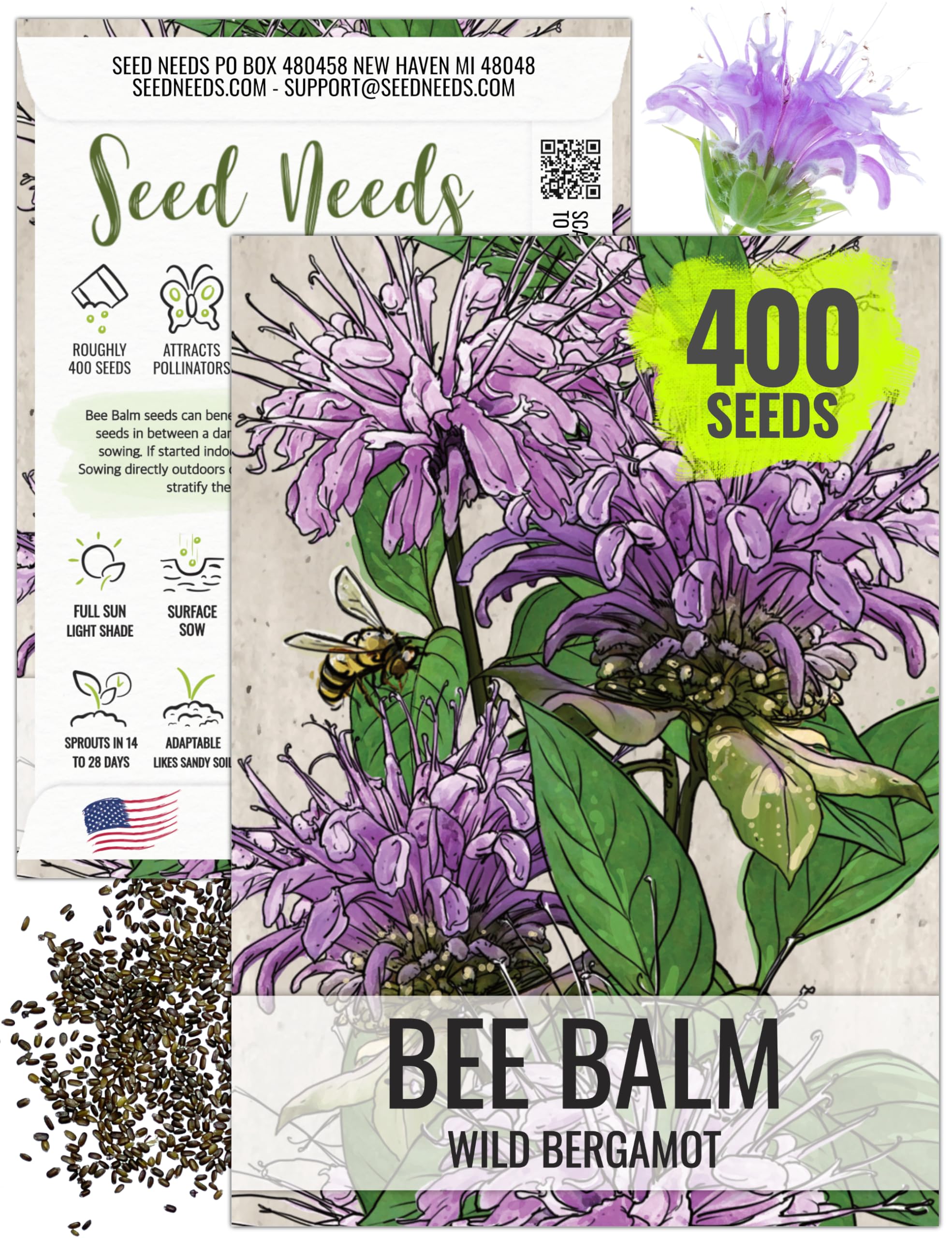 4000+ Bee Balm Seeds for Planting, Color Mix Native Wildflower Seeds, Non-GMO Heirloom & Open Pollinated Perennial Flower Seeds to Plant Outside Flower Herb Garden