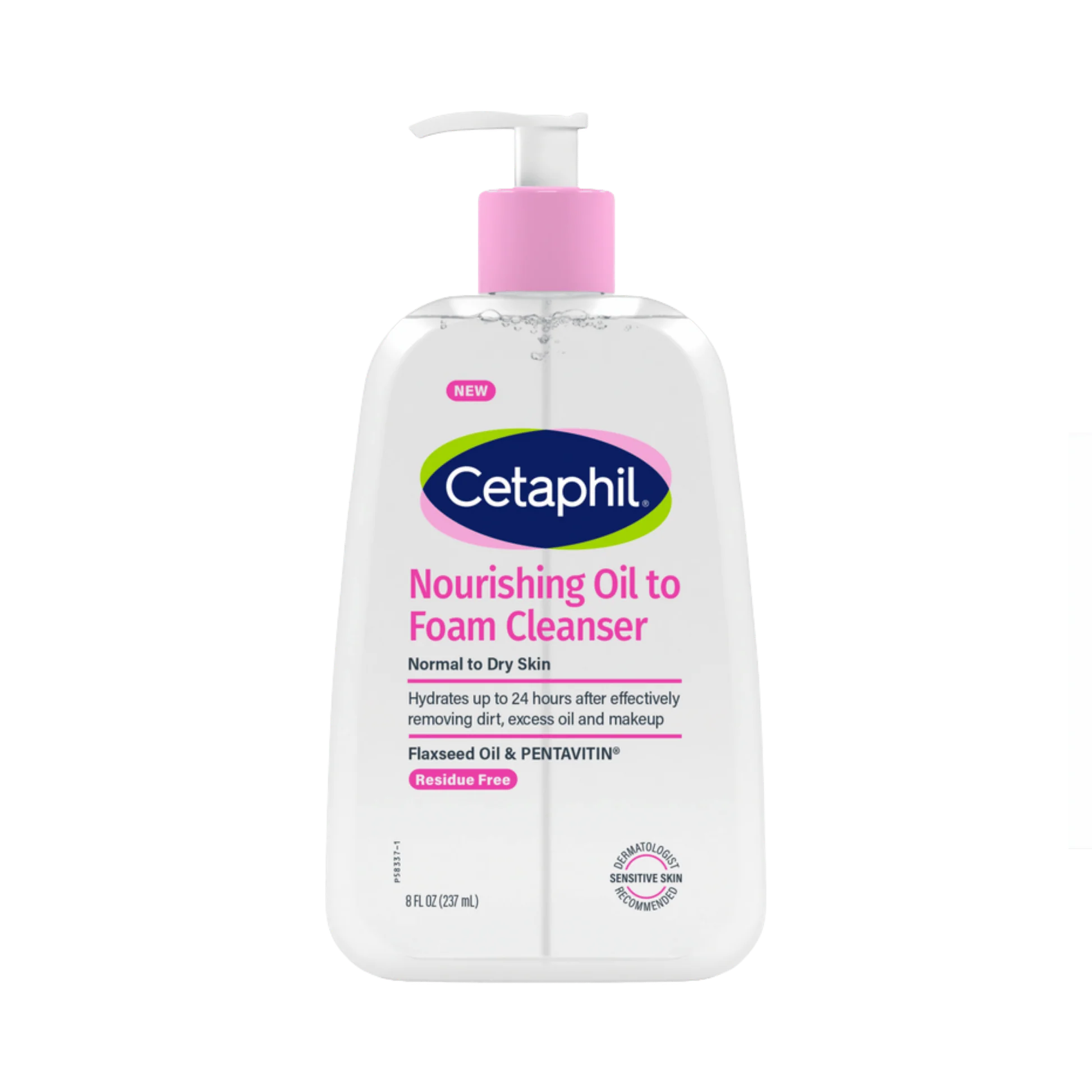Cetaphil Nourishing Oil to Foam Facial Cleanser for Normal to Dry Skin, up to 24 Hour Hydration, 8 fl oz