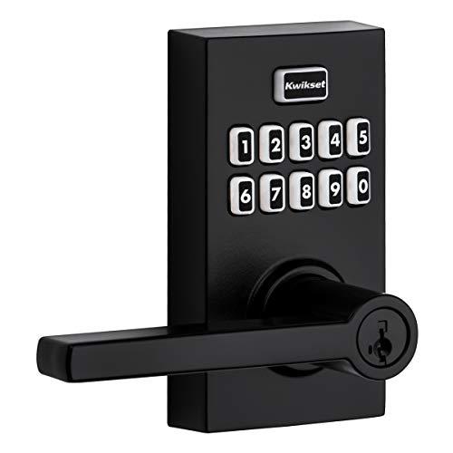 Kwikset SmartCode 917 Keypad Keyless Entry Residential Electronic Lever Lock Deadbolt Alternative with Halifax Door Handle, SmartKey Security, Matte Black Contemporary