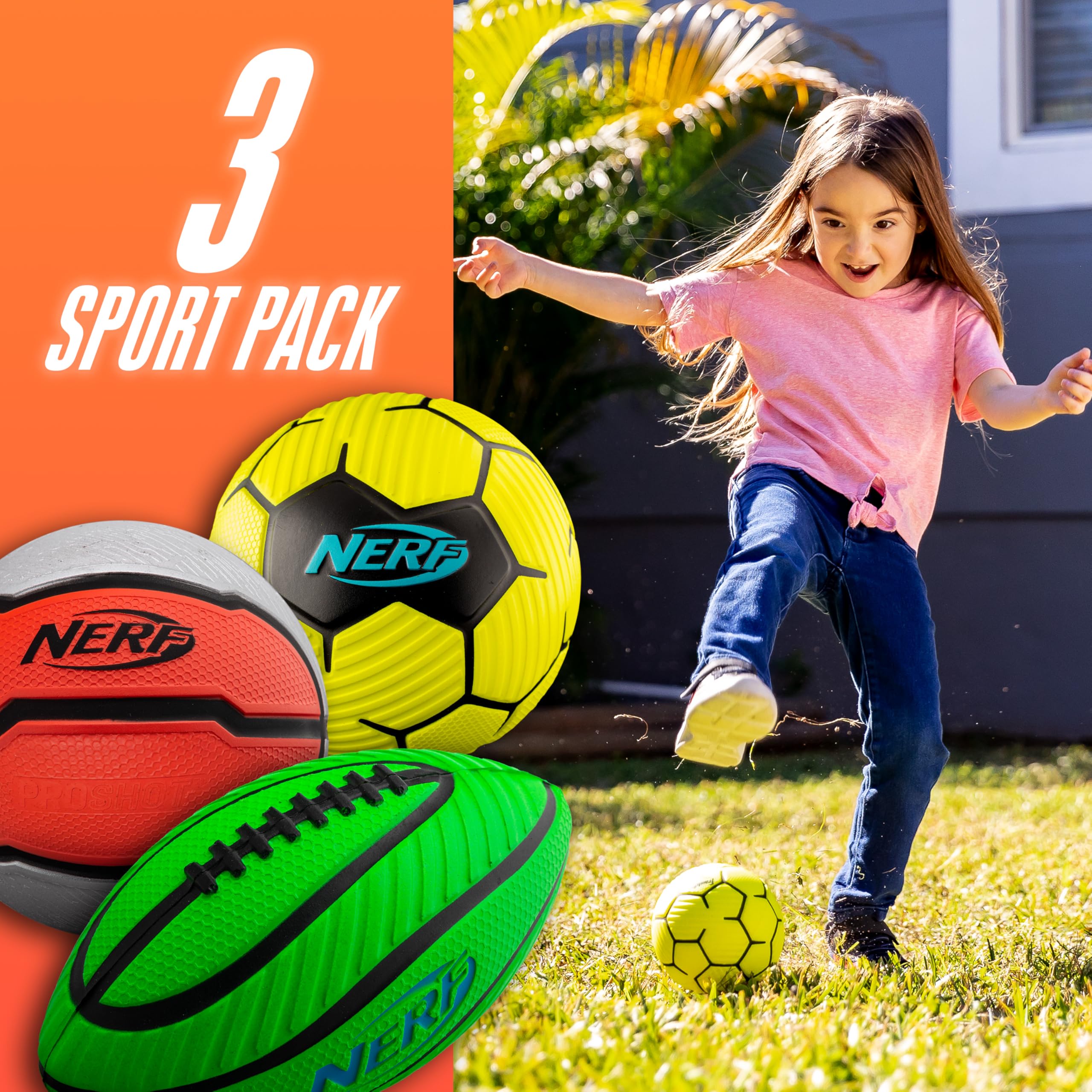 Nerf Mini Foam Sports Ball Set - Foam Football, Soccer Ball + Basketball Soft Sports Toy for Kids