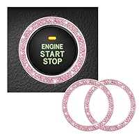Kewucn Bling Crystal Double Rhinestone Car Engine Start Decoration Ring, Sparkling Push Start Button Sticker, Key Ignition & Knob Ring Decoration, Bling Car Interior Accessory(Pink)