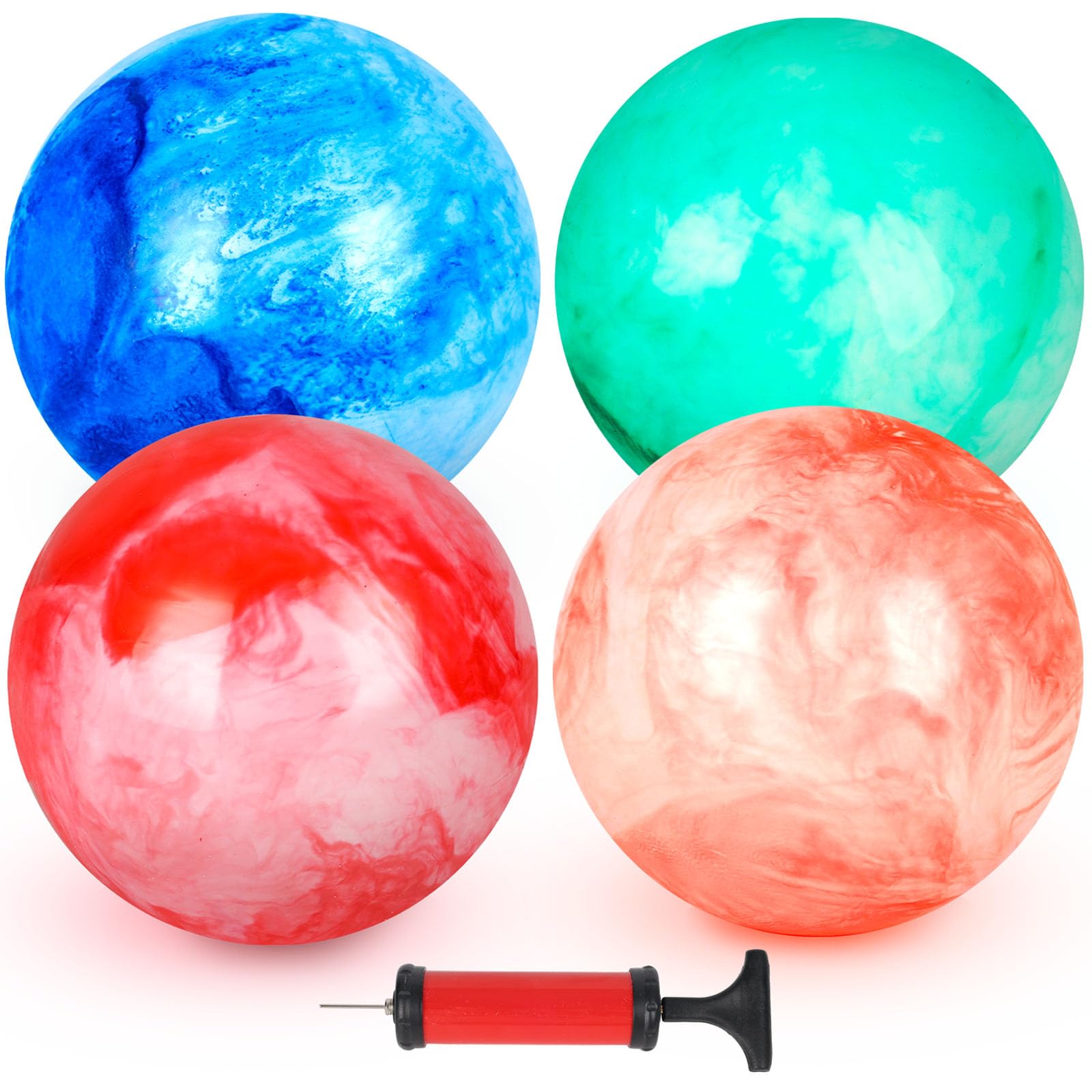 AMOR PRESENT 4PCS Playground Balls for Kids, 9 Inches Dodgeballs Bouncy Balls, Rubber Inflatable Kickball with Air Pump for Indoor Outdoor Sport Games