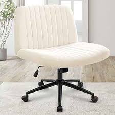 Orange Factory Criss Cross Chair Wheels Wide Cross Legged Office Desk Vanity Chair Comfy Fabric Armless Adjustable Swivel for Home Computer Task (Beige Wheel, Fabric)