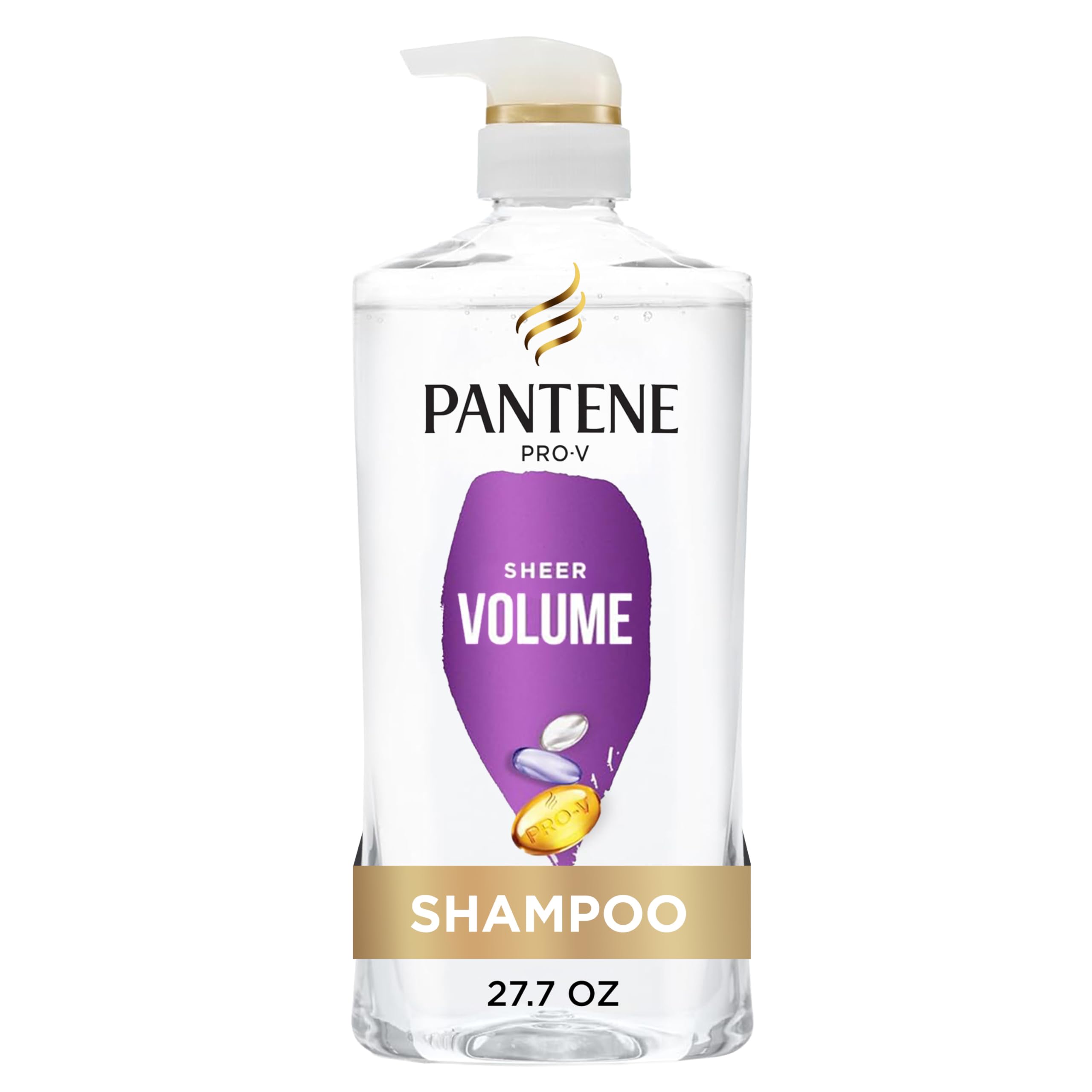 Pantene Shampoo, Sheer Volume - 72-Hour Fullness, Lightweight Nourishment with Pro-Vitamin B5 + Antioxidants, Fine, Thin, Color-Treated Hair, Paraben Free, Remove Build Up for Body & Shine, 27.7 Fl Oz