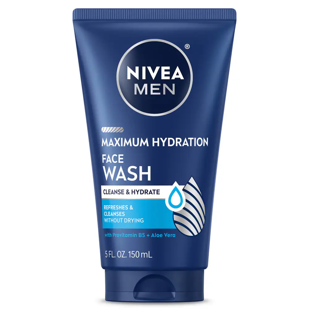 NIVEA MEN Maximum Hydration Face Wash, Face Wash with Provitamin B5 and Aloe Vera, Refreshes and Cleanses without Drying, 5 Fl Oz Tube