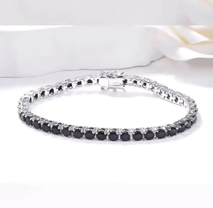 Great Sale Real S925 Sterling Silver Plated 18K Gold 5A Grade Zircon Black Tennis Bracelet for Men and Women Fashion Jewelry