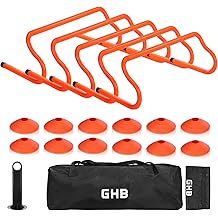 GHB Speed Agility Training Equipment, 5 Pack Agility Hurdles Soccer Cones 12 Pack Detachable Sturdy Hurdles Training Equipment Set with Carry Bag for Athletes,Soccer,Basketball