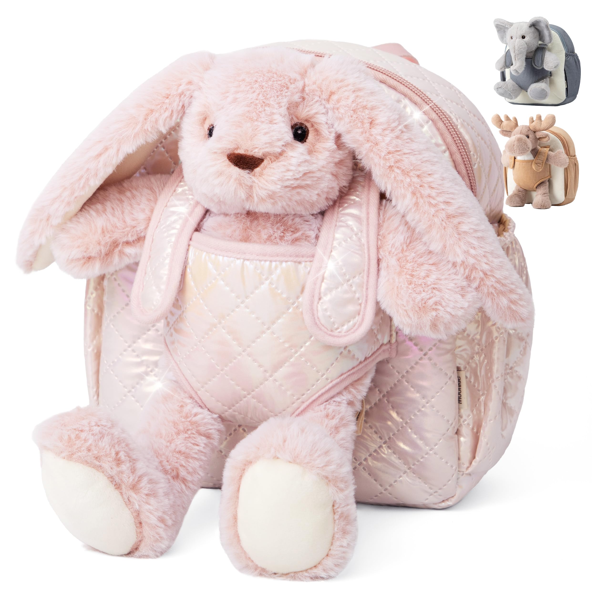 Moonkie Hug & Go™ Bunny Toddler Backpack – Soft Plush Bag with Detachable Toy for Girls Aged 2–4 | Perfect for Daycare, Travel & Birthday Gifts