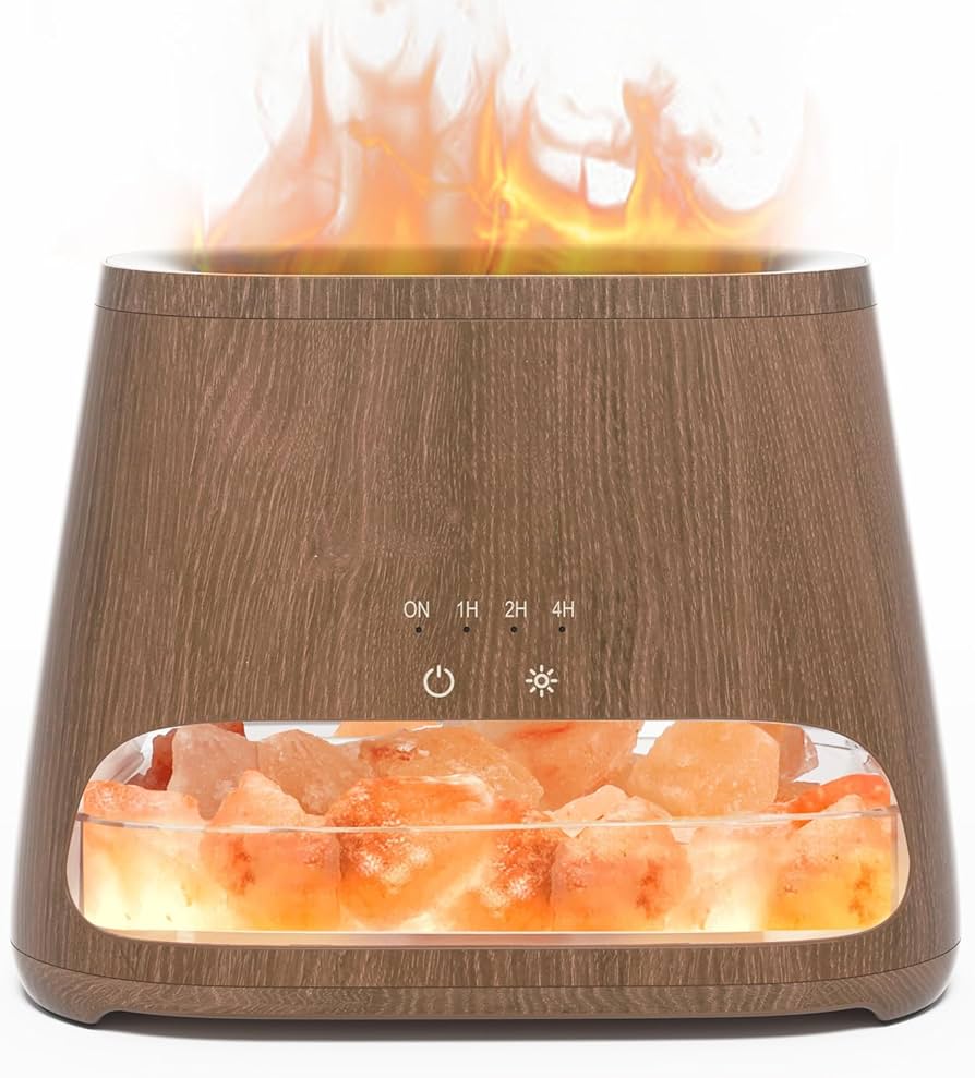 SALKING 2-in-1 Himalayan Salt Lamp Diffuser, Cool Mist Humidifier, Aromatherapy & Himalayan Salt Therapy, 100% Pure Himalayan Salt, Ultrasonic Essential Oil Diffuser with Ambient Glow, 150ml (Dark)