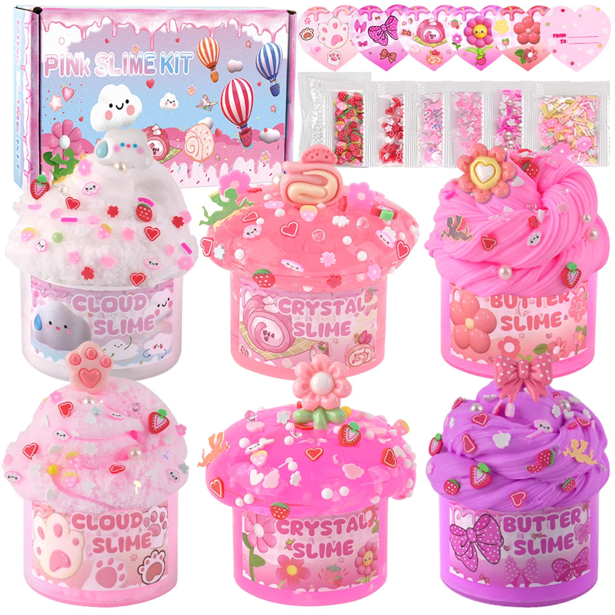 6 Pack Pink Cloud Slime Kit for Kids Party Favors