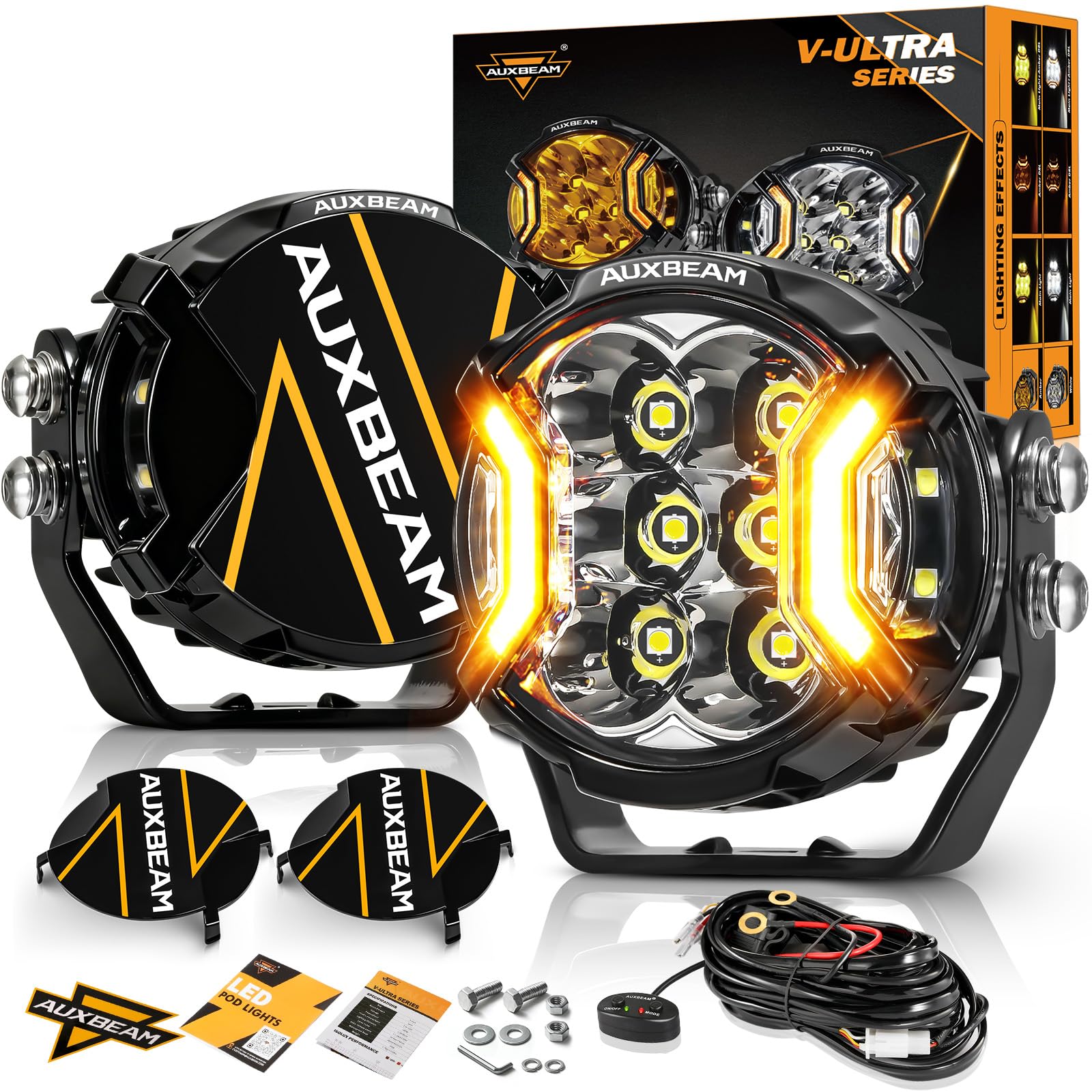 Auxbeam 3 Inch Round Offroad Driving Lights with Amber DRL