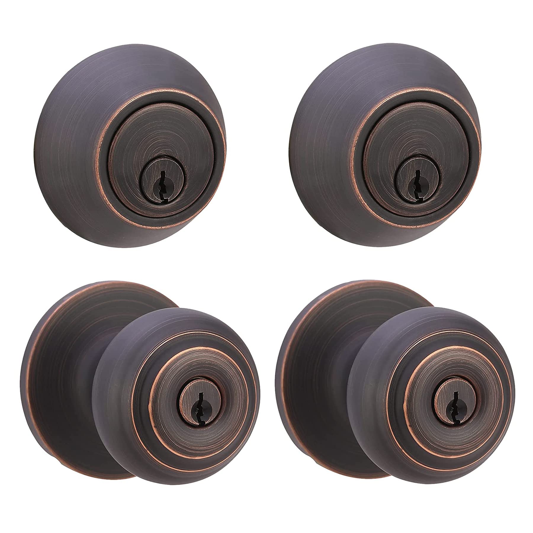 Amazon Basics Keyed Alike Exterior Knob with Key Lock and Deadbolt, Classic, Oil Rubbed Bronze, Set of 2