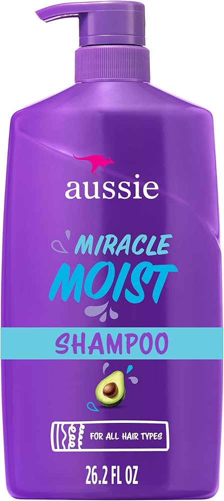 Aussie Miracle Moist Shampoo for All Hair Types - Dry, Curly, Coily, Wavy, Straight - Paraben-Free, Moisturizing, Gentle Cleansing with Avocado & Jojoba Seed Oil, 26.2 Fl Oz