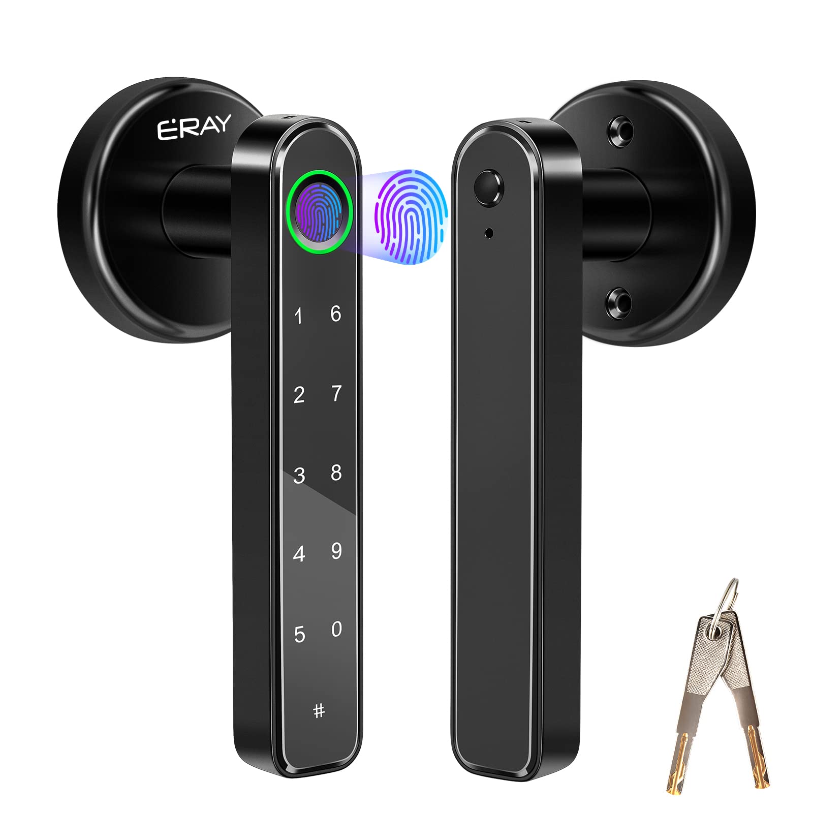 Fingerprint Door Lock Biometric Door Knob with Keypad Keyless Entry, Door Locks for Bedrooms, Home Hotel Office Apartment Black