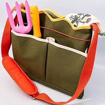 ban.do Garden Tool Bag, Cotton Canvas Outdoor Bag with EVA Lining and Scalloped Edges, Colorblock