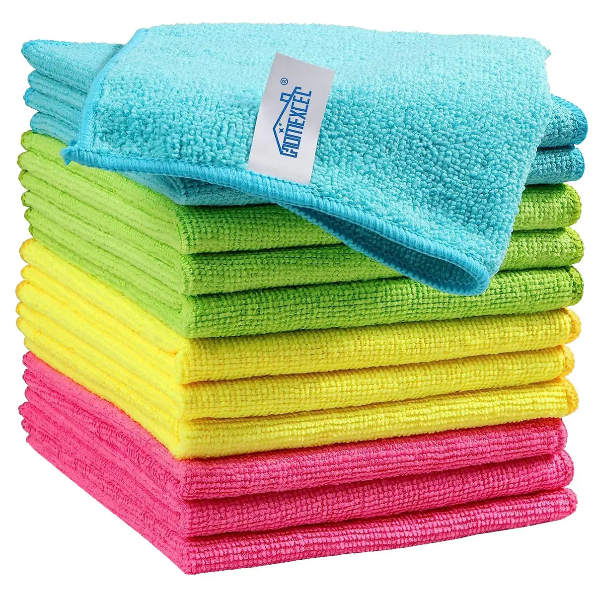 HOMEXCEL Microfiber Cleaning Cloth,12 Pack Cleaning Rags, Cleaning Towels with 4 Color Assorted, 11.5"X11.5"(Green/Blue/Yellow/Pink)