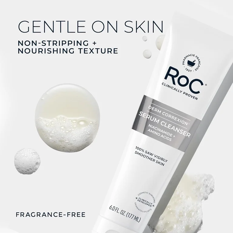 RoC Retinol Correxion Deep Wrinkle Serum Facial Cleanser with Niacinamide for Anti-Aging & Fine Lines, Makeup Remover, Ophthalmologist Tested Skin Care, 6 oz