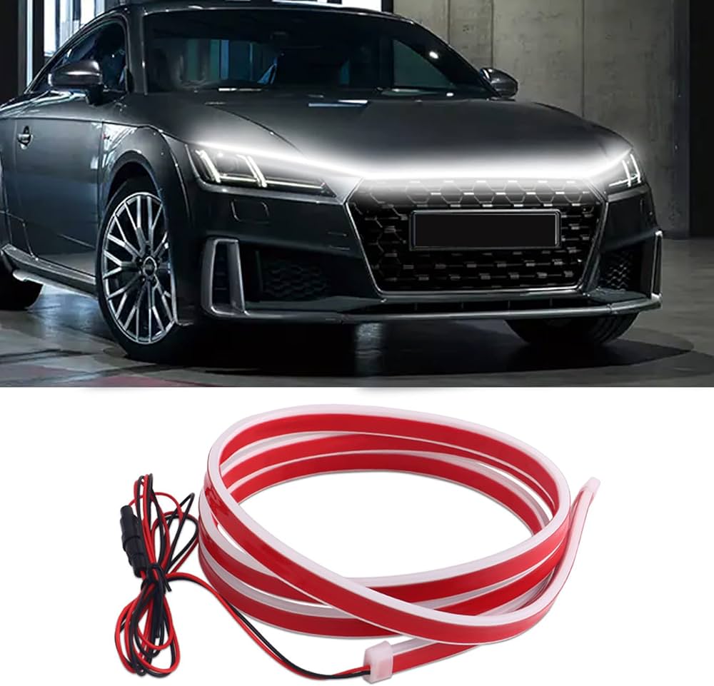 TEKSHINNY Dynamic Car Hood Light Strip, 59/71/79 Inches Flexible Exterior LED Strip Lights Waterproof Car Led Hood Light Daytime Running Light Strip for Cars, Trucks (White)