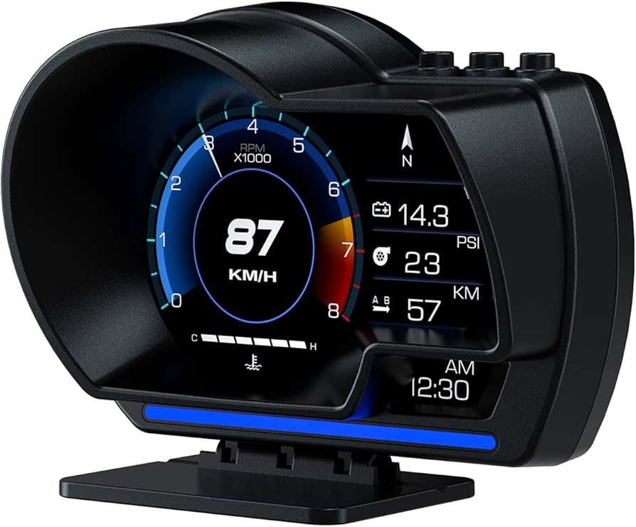 wiiyii obd2 Gauge Display Heads up Display for Cars Car HUD Head Up Display P6, OBD+GPS Smart Gauge, obd2 Speedometer with Speed,RMP,Water Temperature,Overspeed Alarm,Works Great for Most Cars